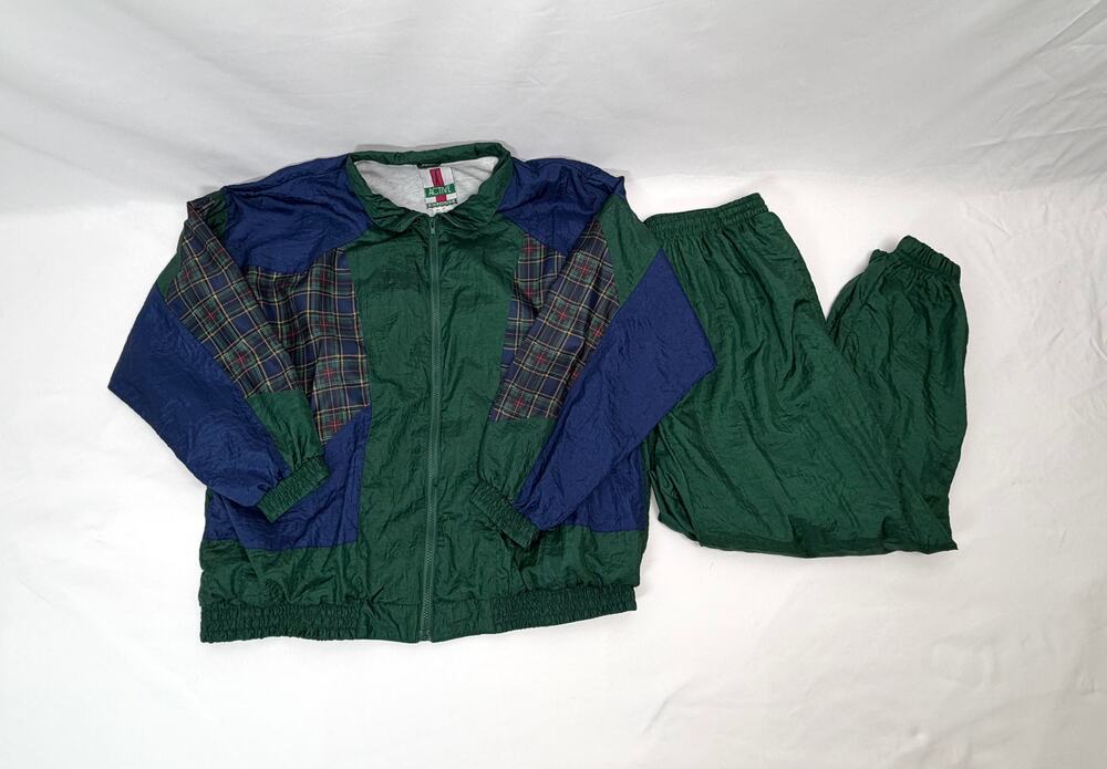 Vintage 90s Active Exposure 2X 1X Nylon Plaid Colorblock Tracksuit Windbreaker